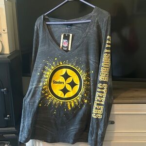NFL Pittsburgh Steelers Women's Black and Yellow Jersey Top